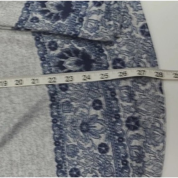 One World Womens 2X Top 3/4 Sleeve Detachable Scarf Gray Blue Shirt Hippie Boho - Picture 11 of 13